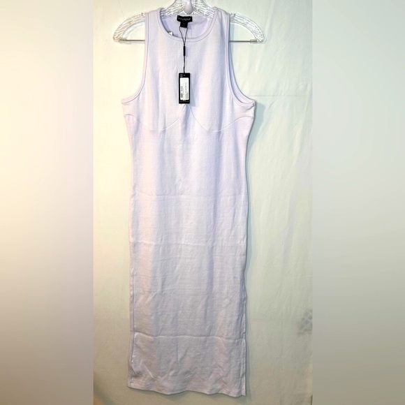 NWT PrettyLittleThing White Cup Detail Racer Split Midi Dress Sleeveless Size 10 - Picture 3 of 17